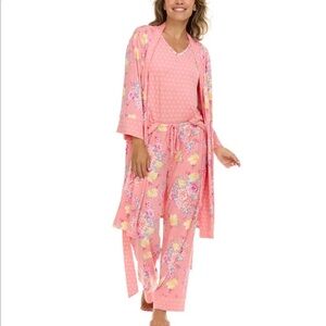 Flora Nikrooz Coral Floral 3 piece Pajama Lounge Set